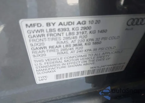 2021 Audi Q7 Premium Plus 45 Tfsi Quattro Tiptronic z USA, uszkodzony, nr VIN WA1LJAF79MD015819